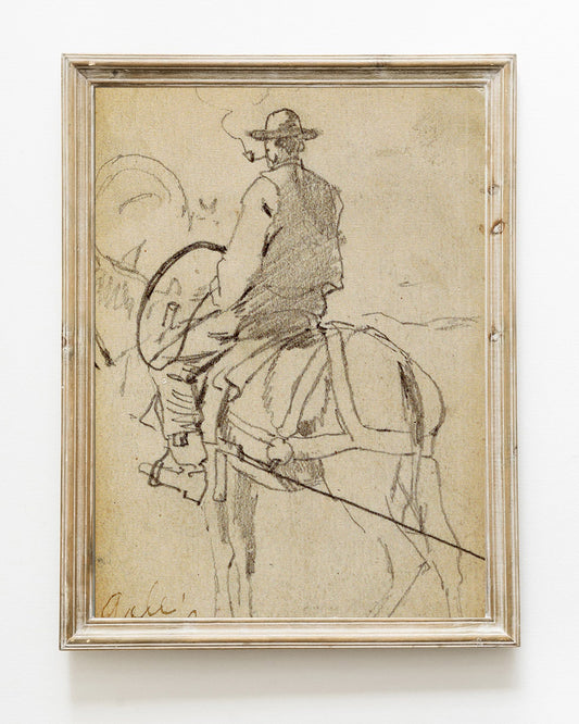 Cowboy on Horseback Vintage Art Print