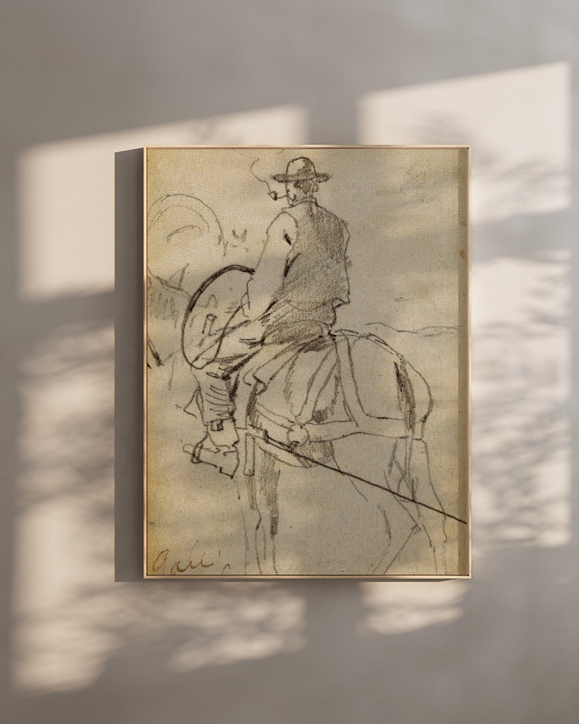 Cowboy on Horseback Vintage Art Print