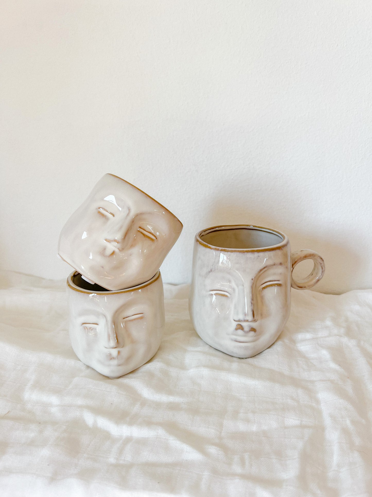 Cream Stoneware Mini Face Planter