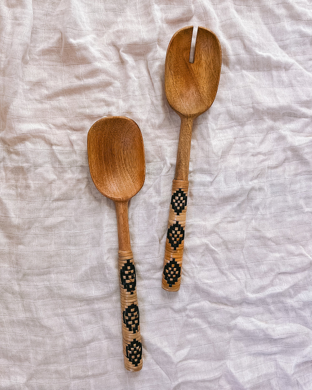 Mango Wood Rattan Salad Servers