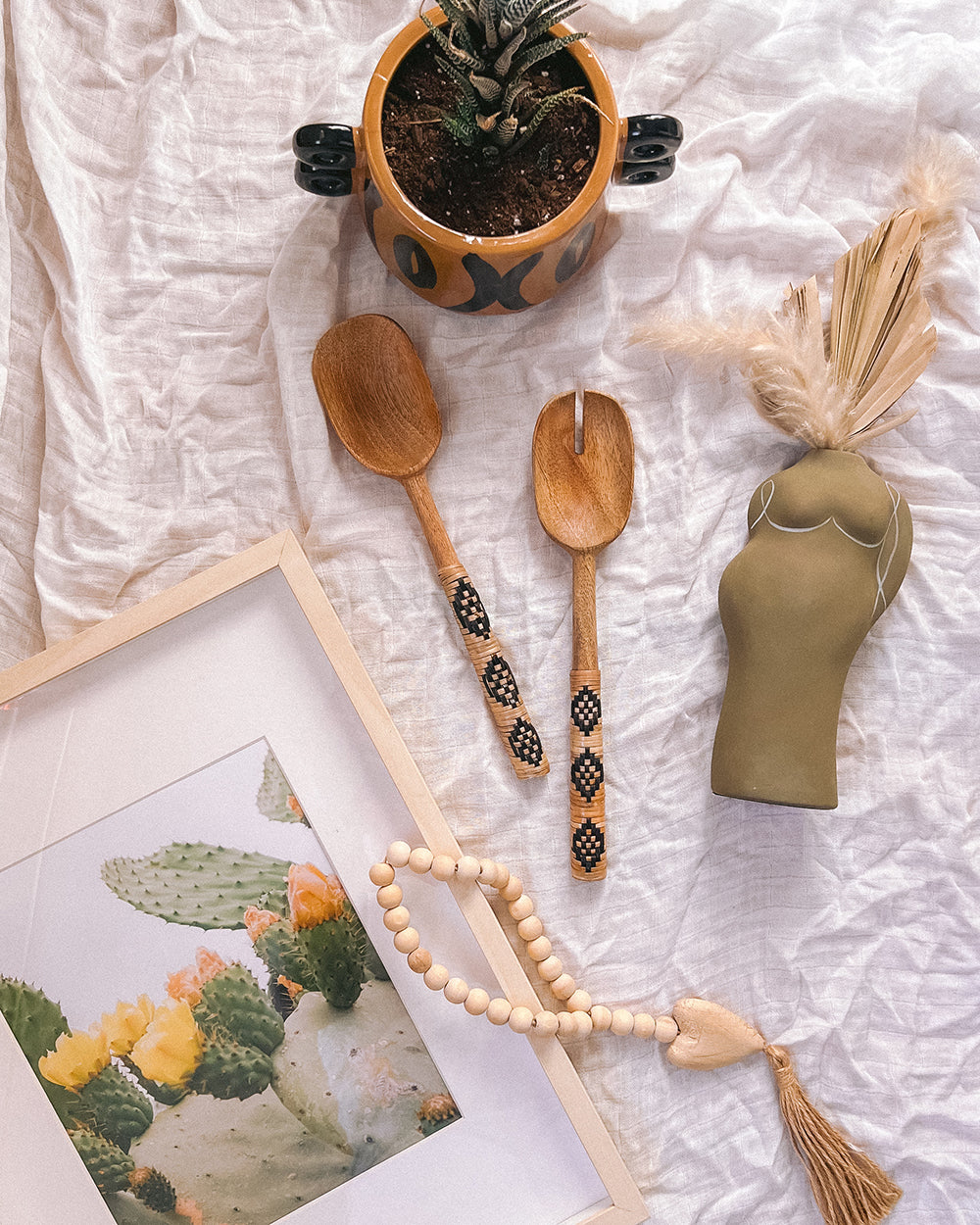 Mango Wood Rattan Salad Servers