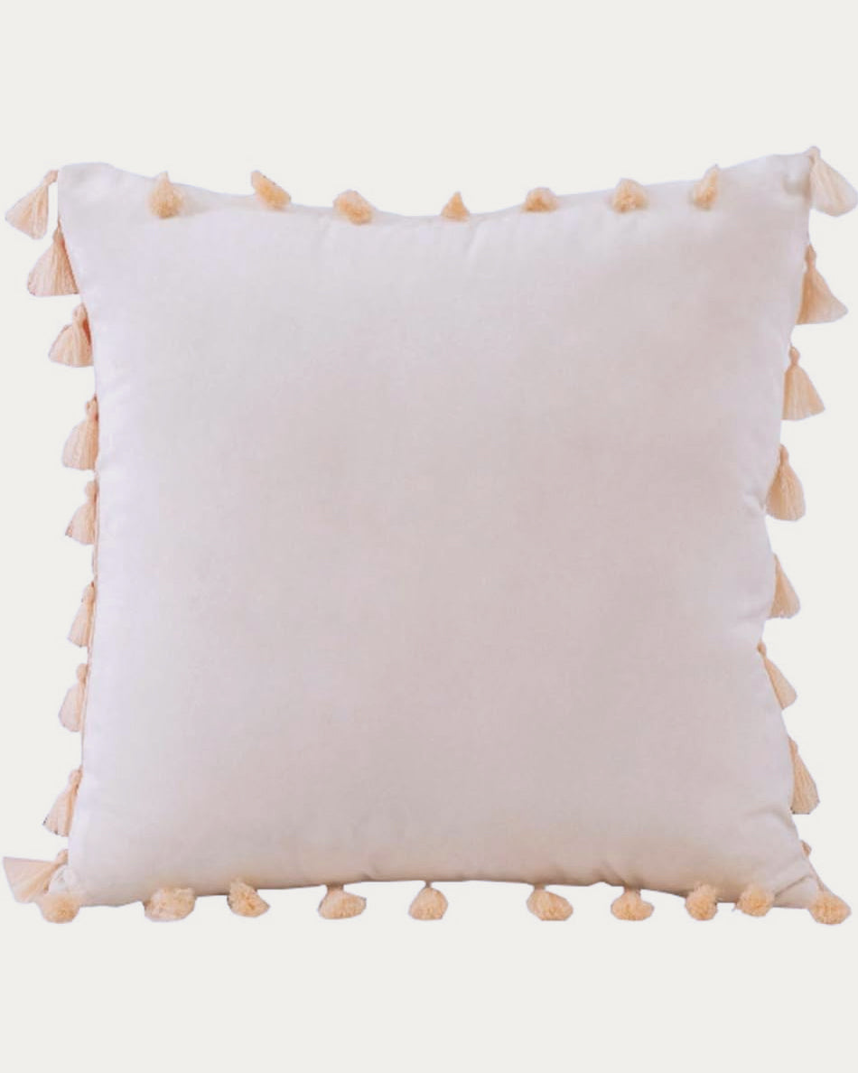 Cream Fringe Velvet Pillow