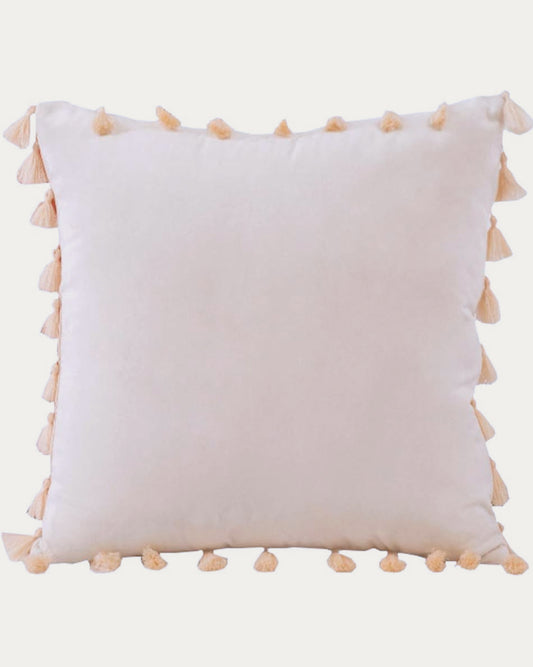 Cream Fringe Velvet Pillow
