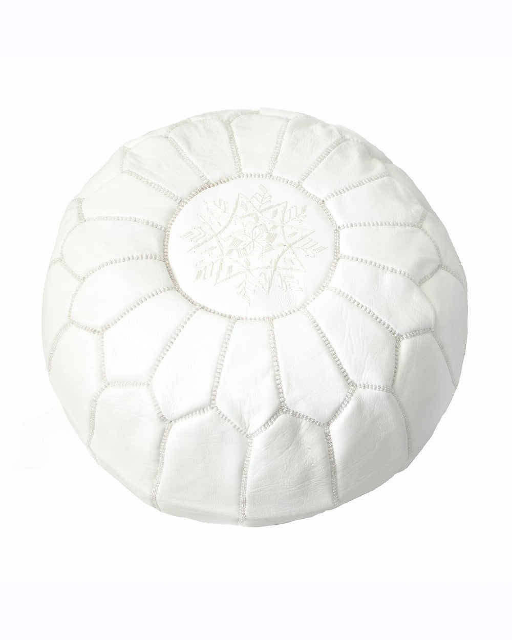 White Leather Moroccan Pouf - Hesby