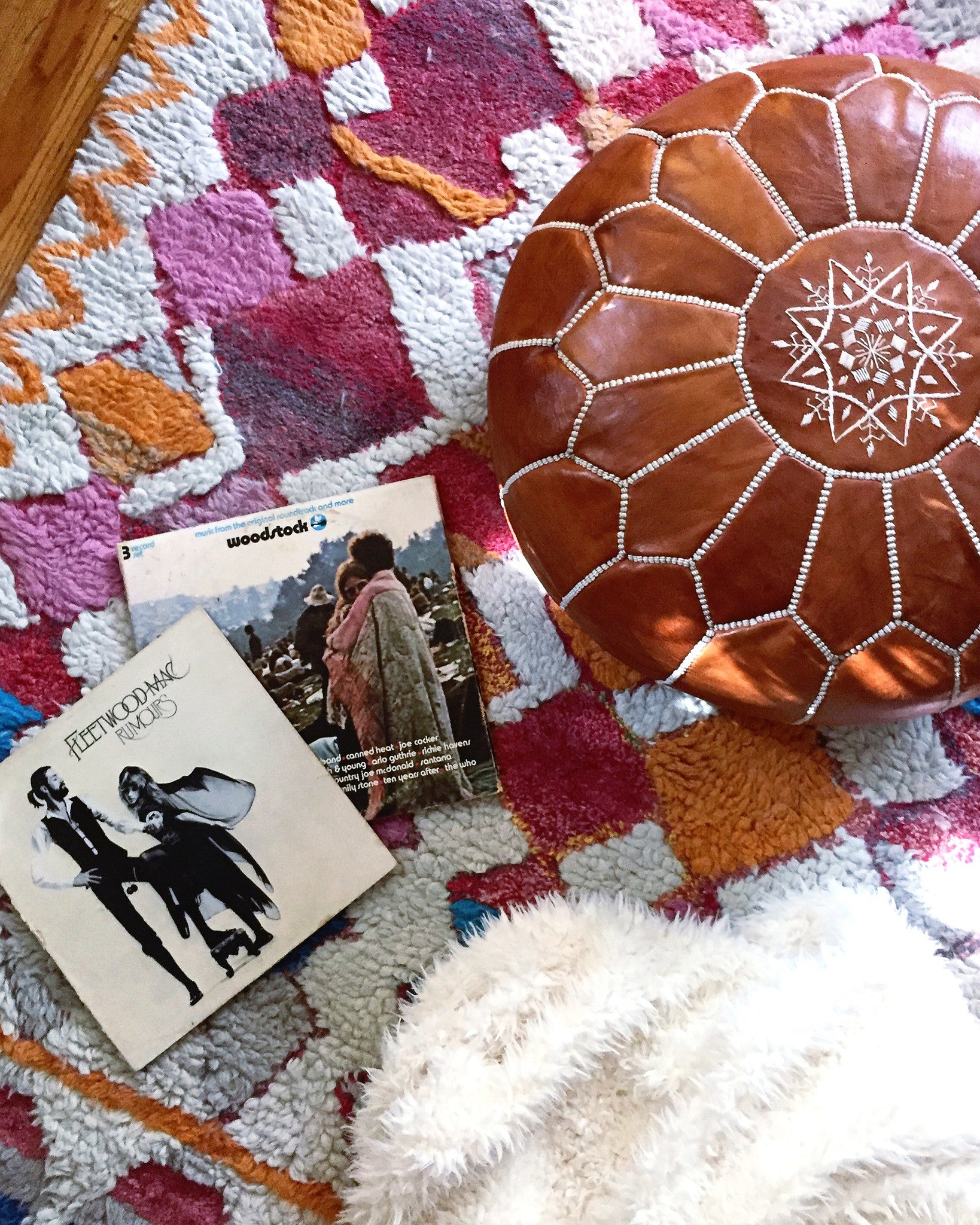 Brown Leather Moroccan Pouf - Hesby