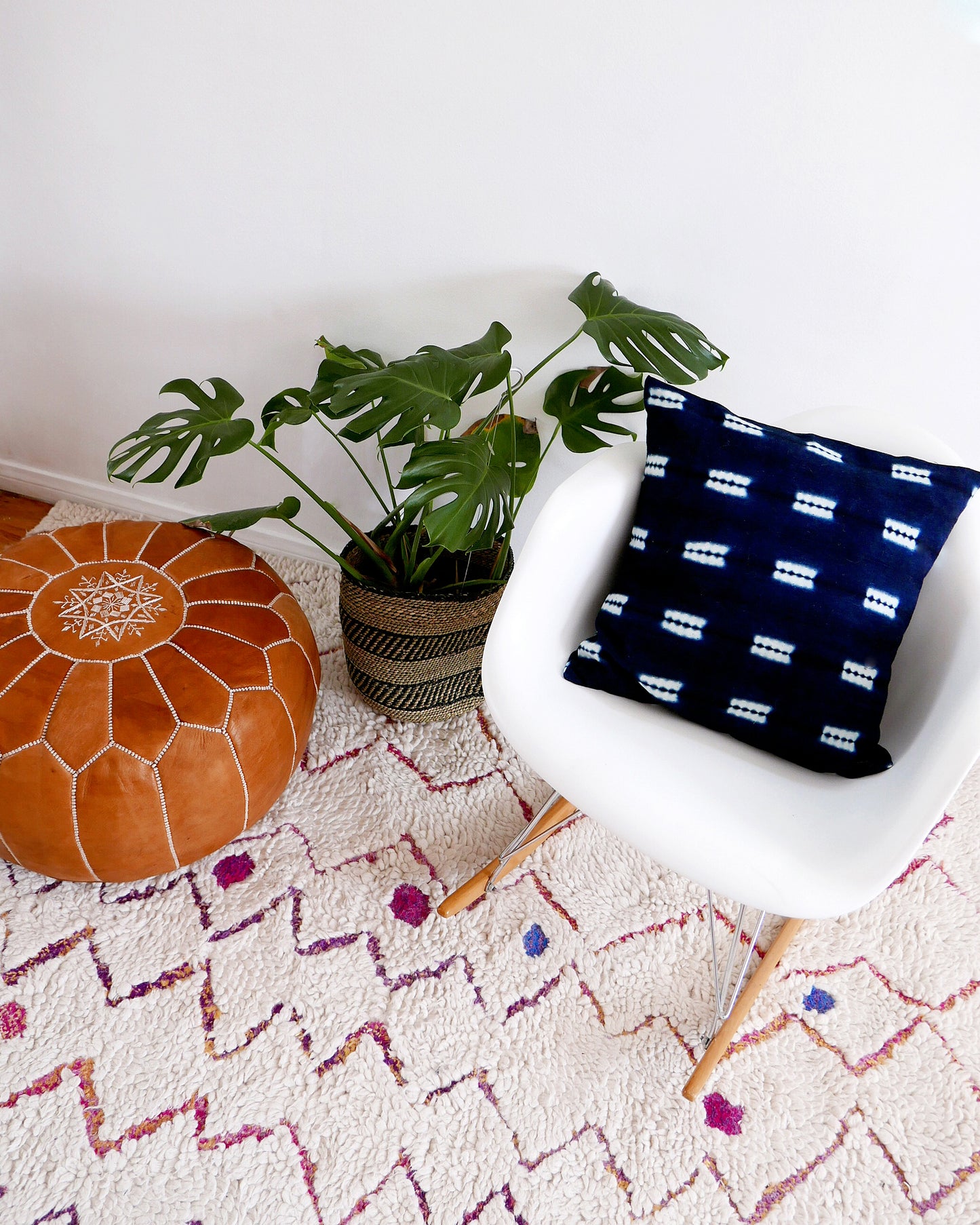 Brown Leather Moroccan Pouf - Hesby