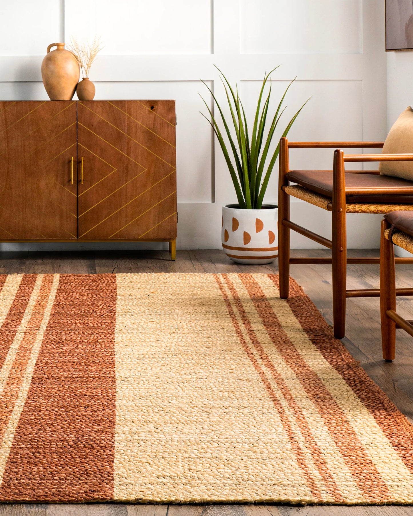 Rust Stripe Jute Rug