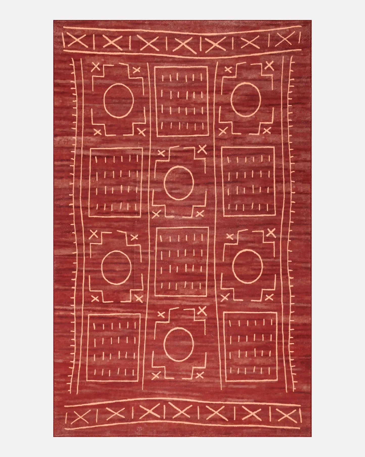 Rust Washable Geometric Rug