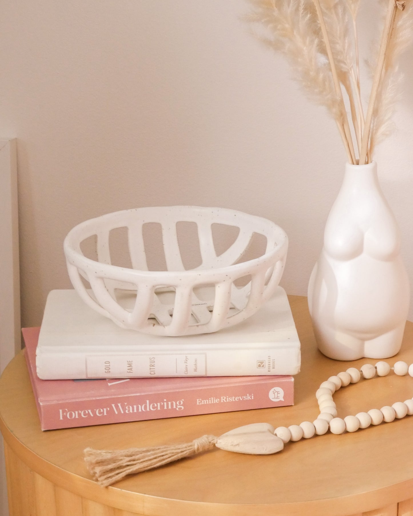 Cream Stoneware Basket Bowl