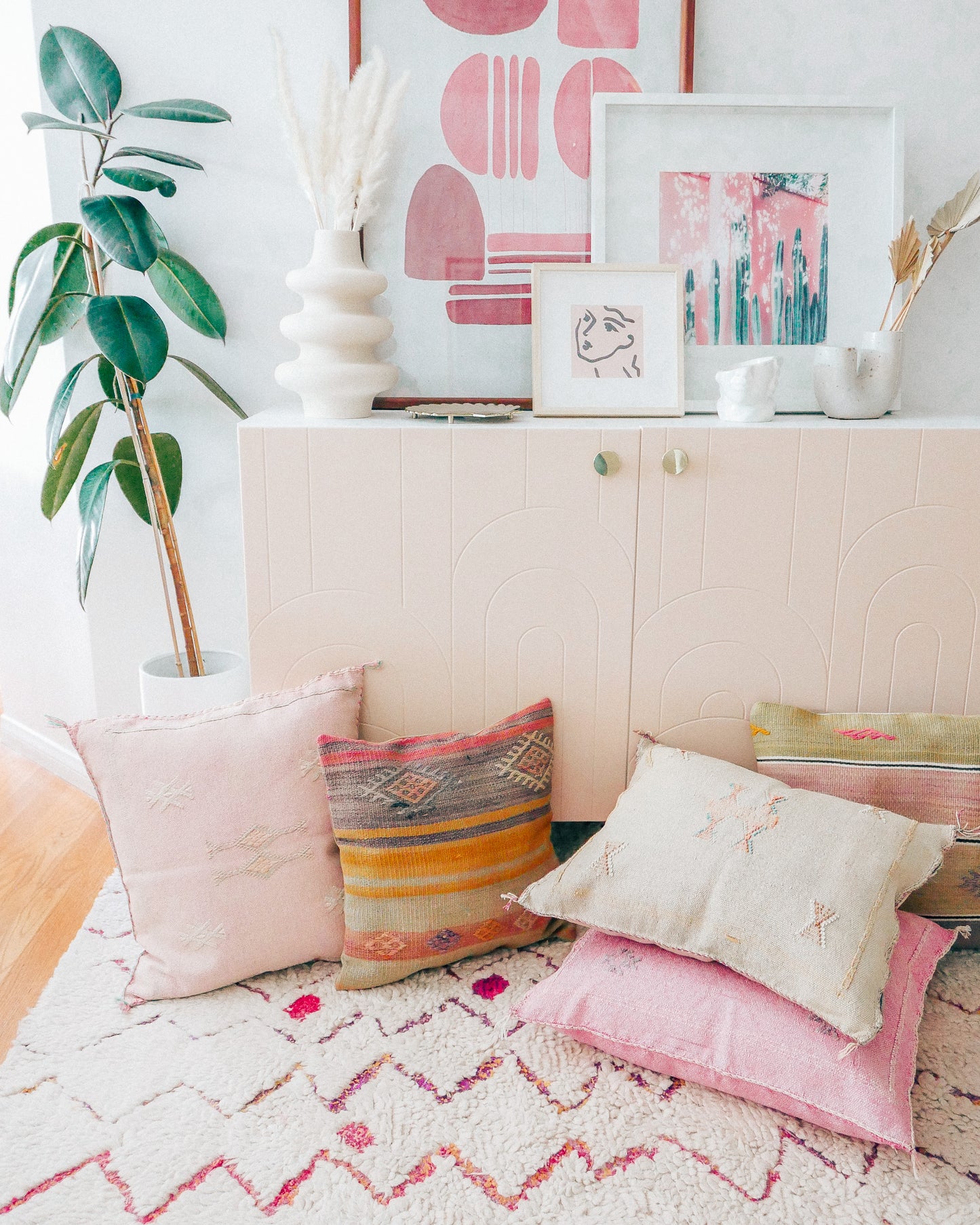 Pink Cactus Silk Pillow