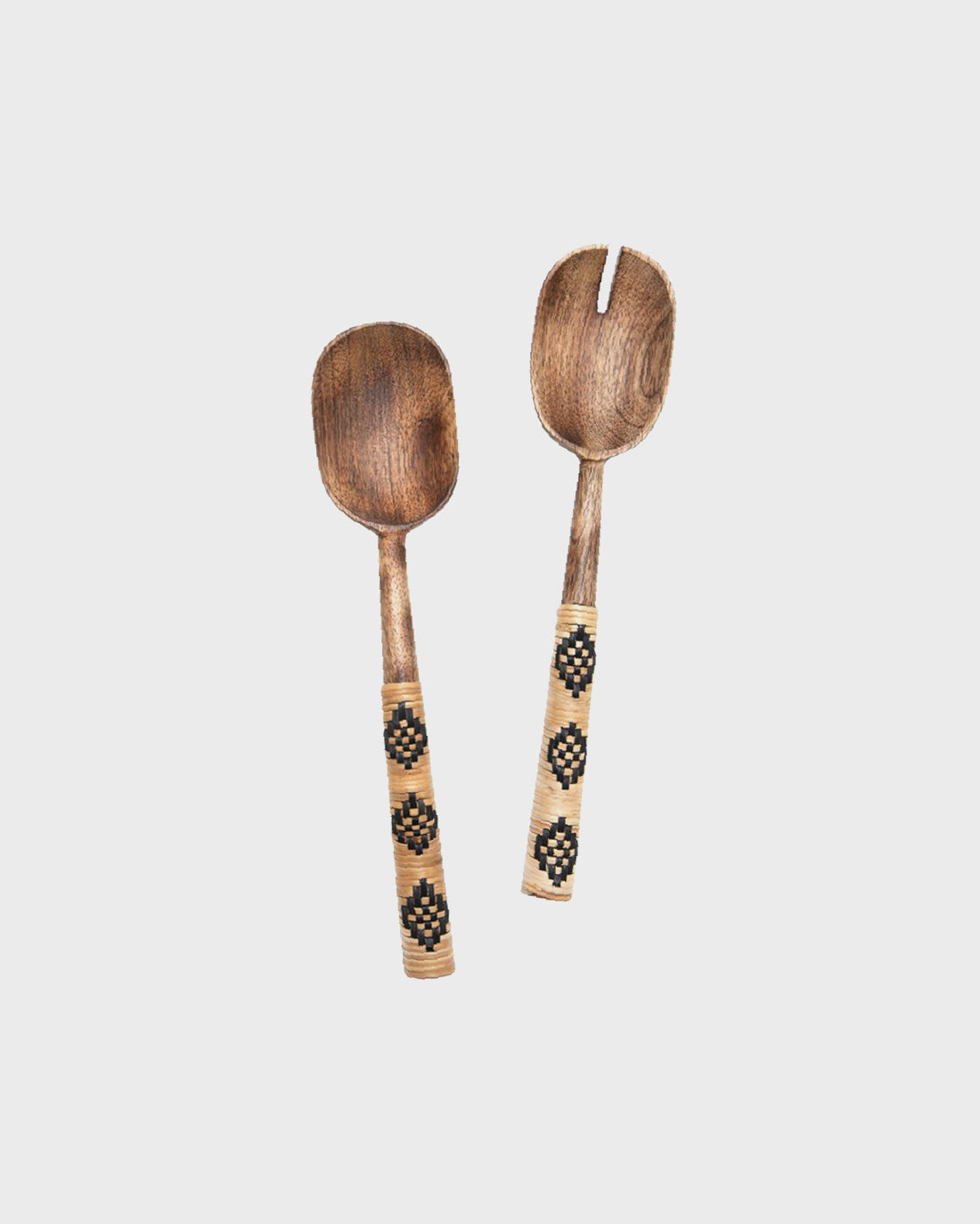 Mango Wood Rattan Salad Servers