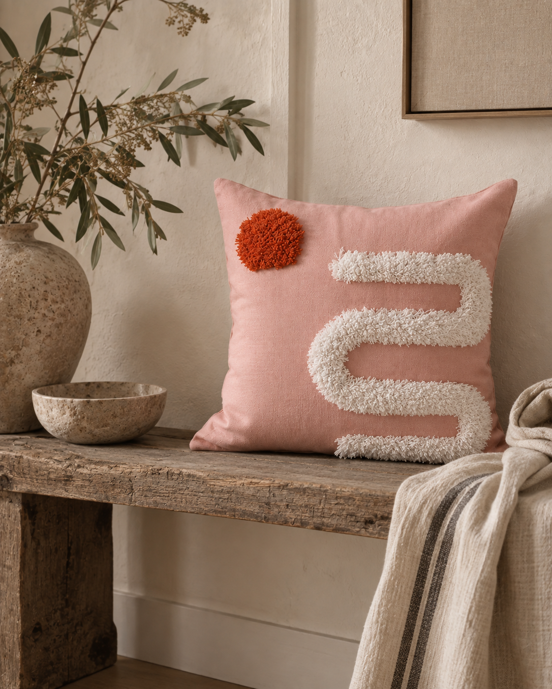 Abstract Tufted Pink Throw Pillow