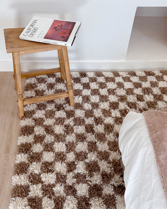 Brown Checkerboard Shag Rug