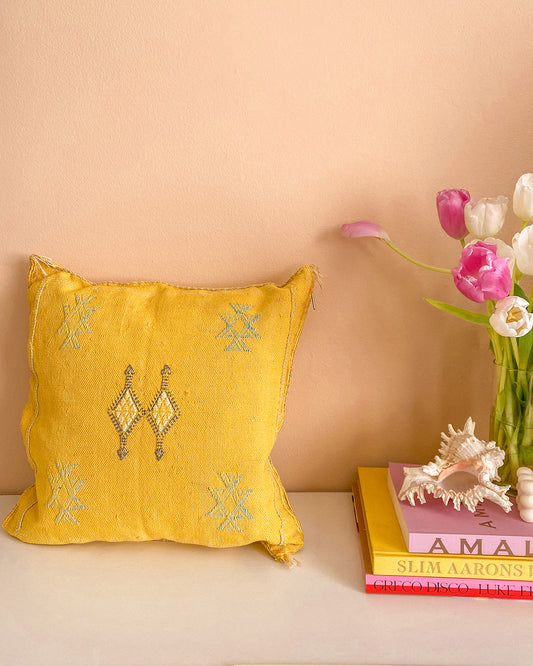 Sunny Mustard Cactus Silk Pillow