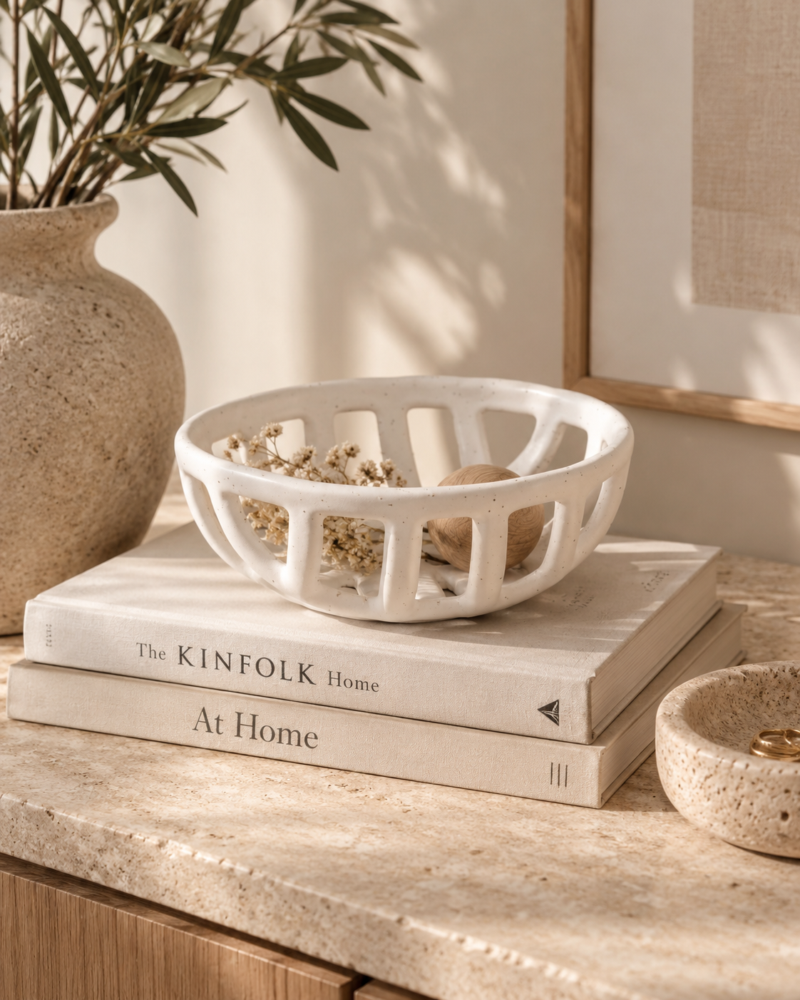 Cream Stoneware Basket Bowl