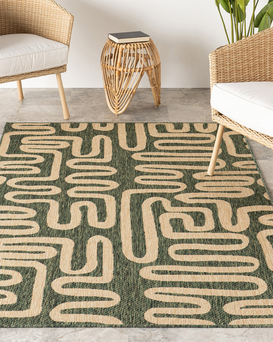 Green Squiggle Indoor Outdoor Rug