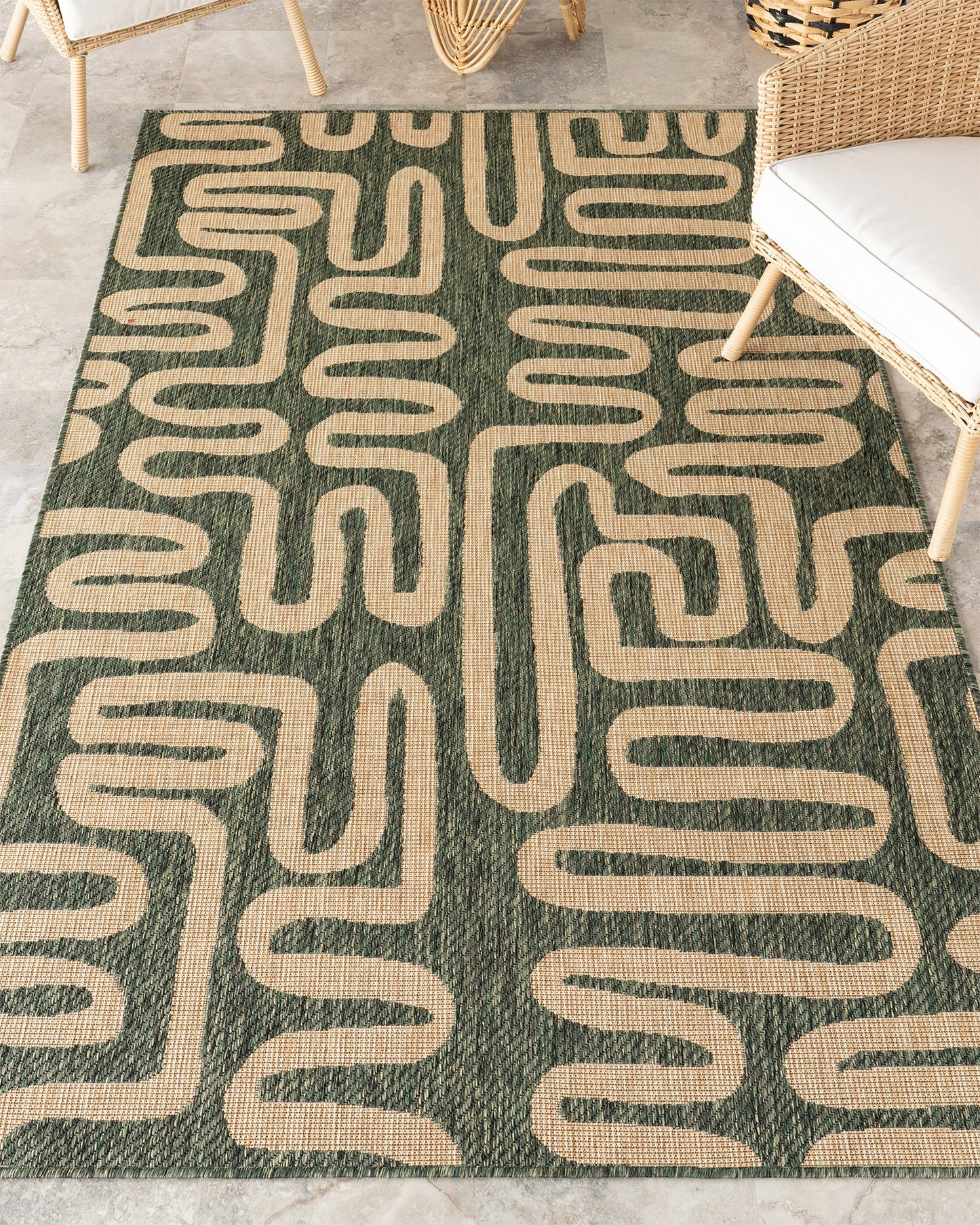 Green Squiggle Indoor Outdoor Rug