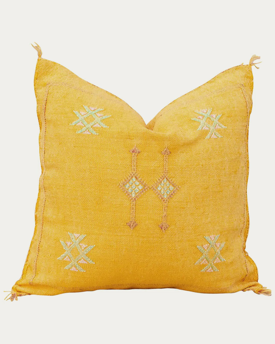 Sunny Mustard Cactus Silk Pillow
