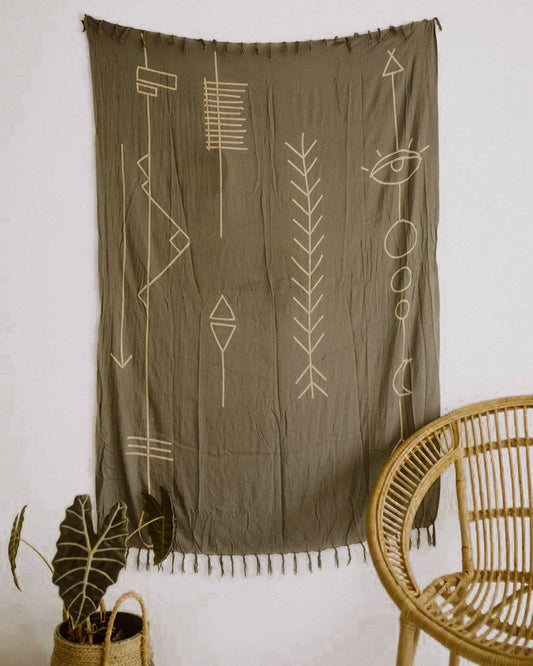 Olive Green Abstract Tapestry
