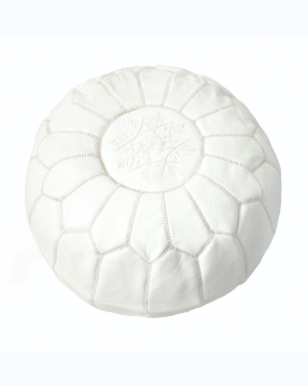 Handmade Stuffed White Leather Moroccan Pouf – Hesby