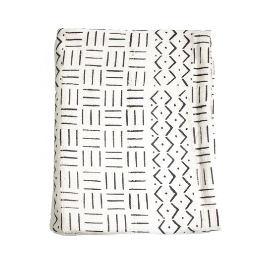 Geometric White African Mud Cloth Throw / Wall Hanging - Hesby