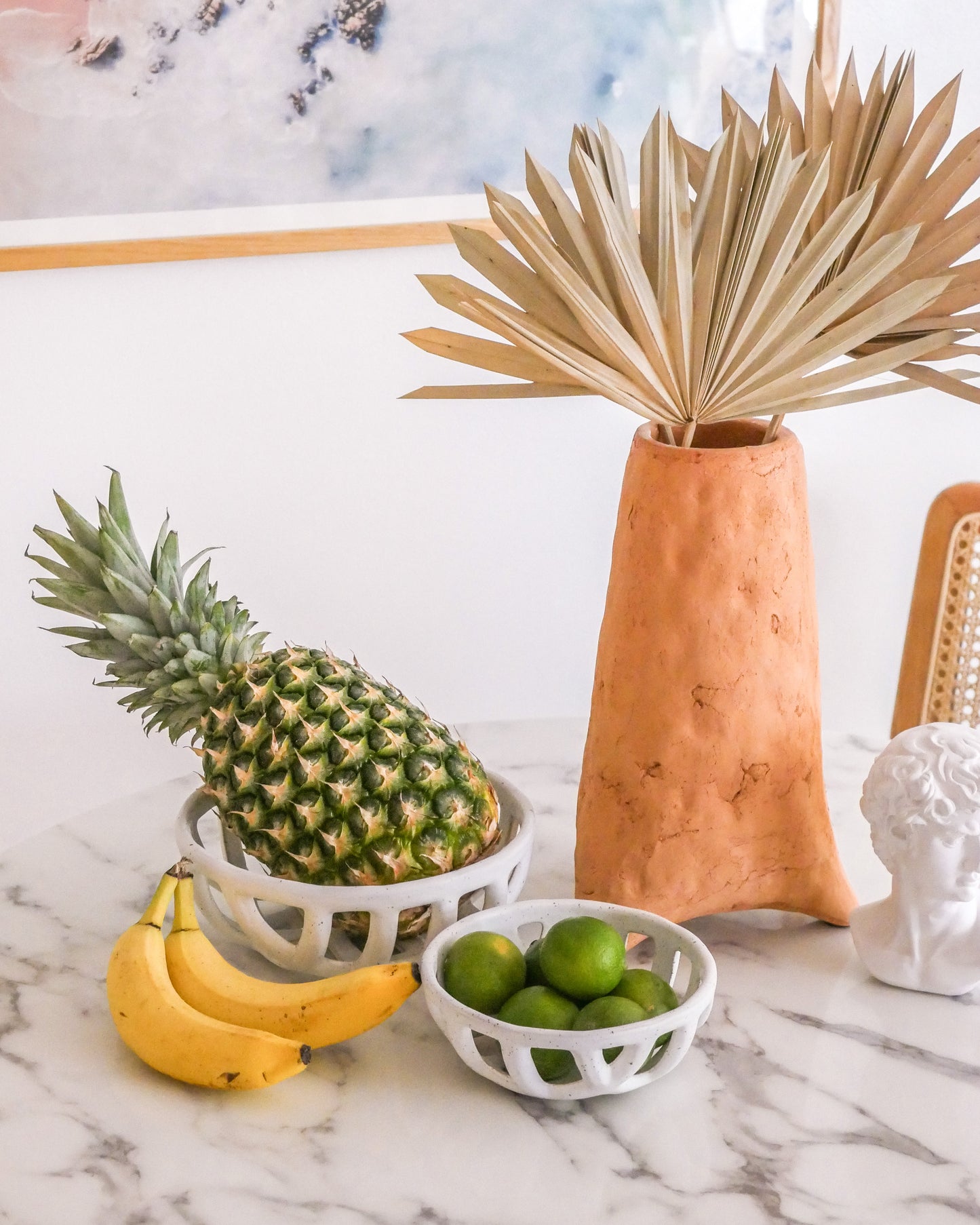 Cream Stoneware Basket Bowl