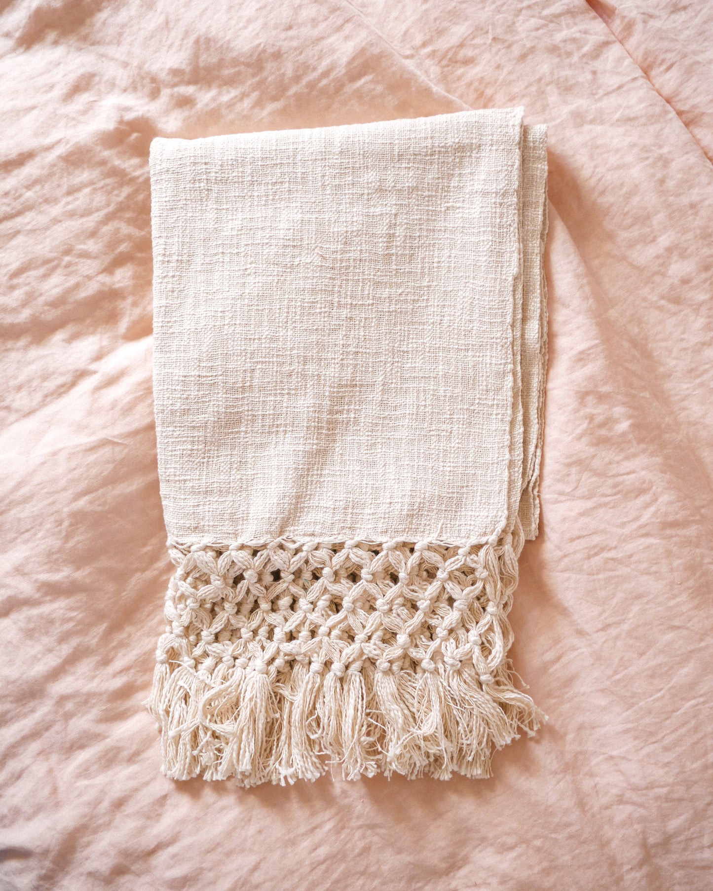 Cream Fringe Throw Blanket