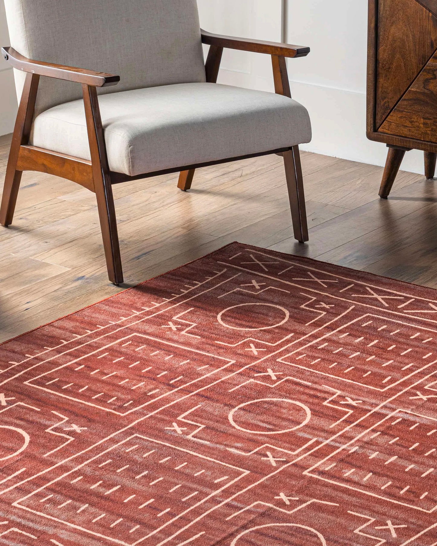 Rust Washable Geometric Rug