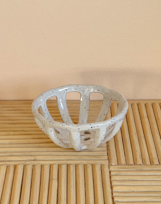 White Stoneware Basket Bowl