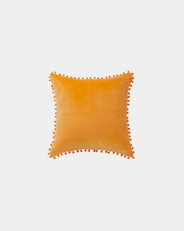 Mustard Pom Velvet Throw Pillow