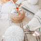 White Leather Moroccan Pouf